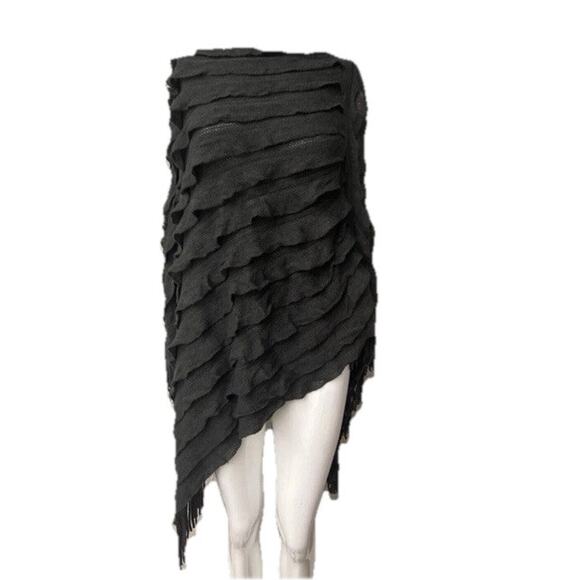 Max Edition Asymmetrical Layered Fringe Boho Poncho Wrap Size Med Lg - Picture 1 of 6